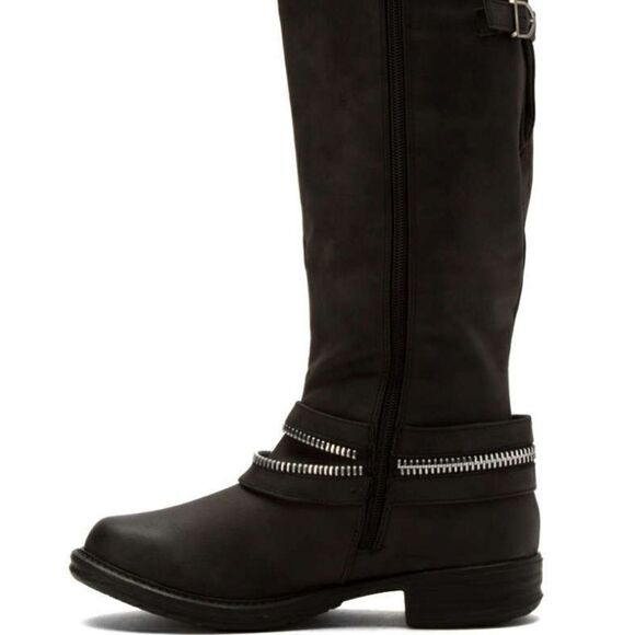 MOTO Style Black Tall Boots With Zipper Feature - Picture 3 of 8